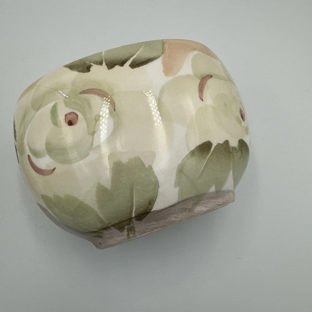 Vintage 90s Floral‎ Ceramic Toothbrush Holder Soap Dish Set Botanical Peach Sage